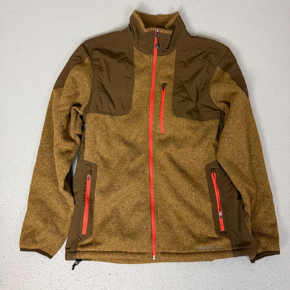 Eddie Bauer Sport Shop Men’s M Brown Sweater Fleece Hybrid Full Zip Jacket